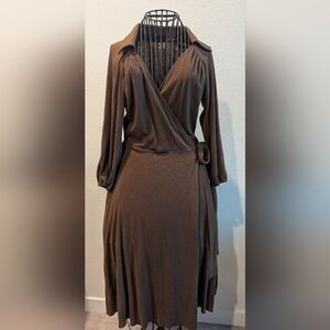 Final Touch Brown Wrap Dress with Long Sleeves